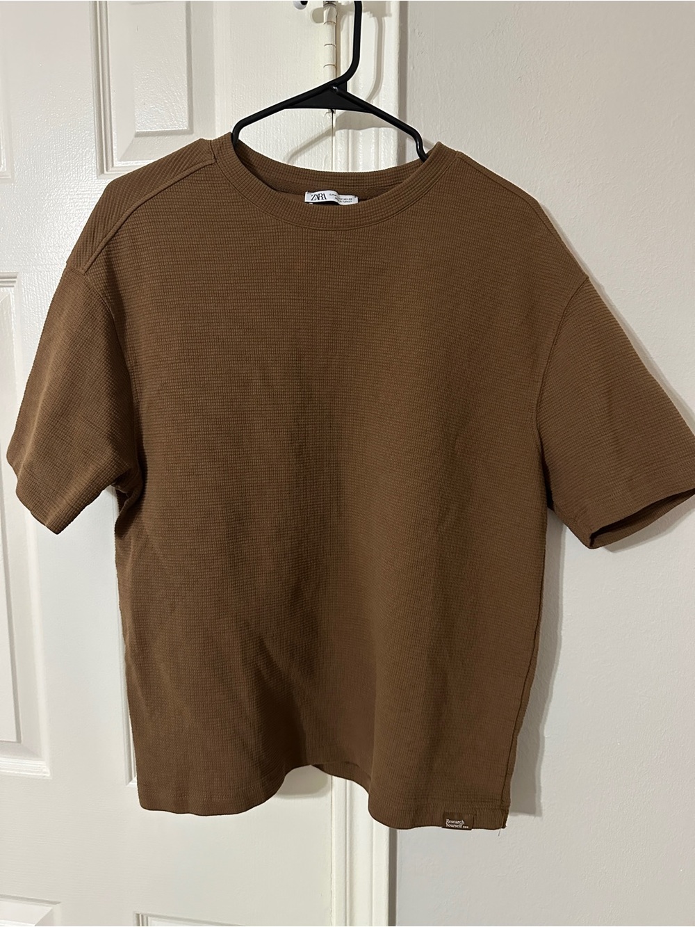 Zara Brown Waffle Knit Textured Oversized T-Shirt Men’s Medium